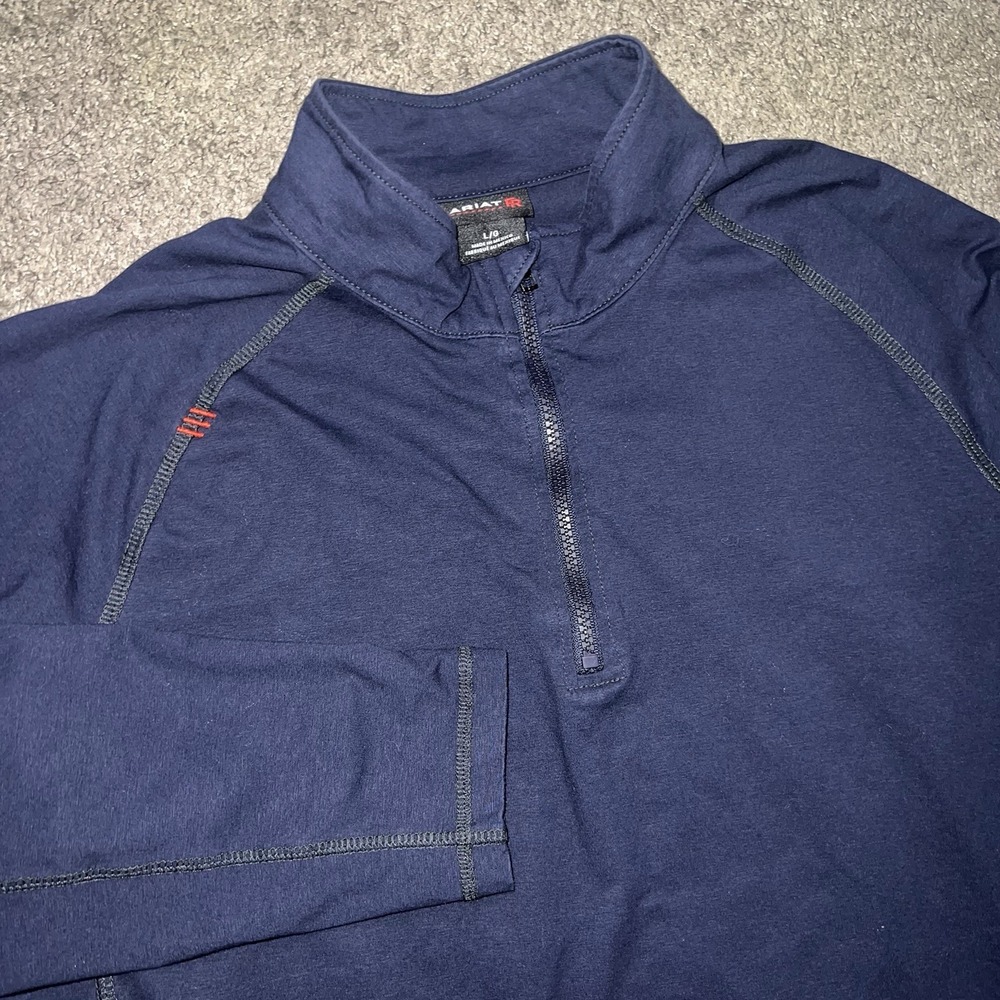 Ariat Shirt Men L Navy FR Combat Stretch Patriot Quarter Zip Work Pullover Cat2